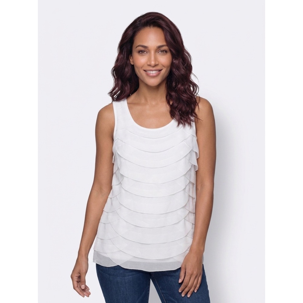 Avenue Tank Top Womens 14/16 White Sleeveless Tiered Ruffle Scoop Neck Blouse